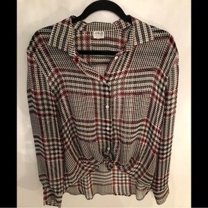 Armani Collezioni Blouse houndstooth size 10 sheer button down NWOT